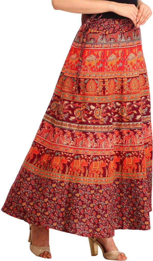 Windsor-Wine Wrap-Around Long Skirt from Pilkhuwa with Printed Animals view 4