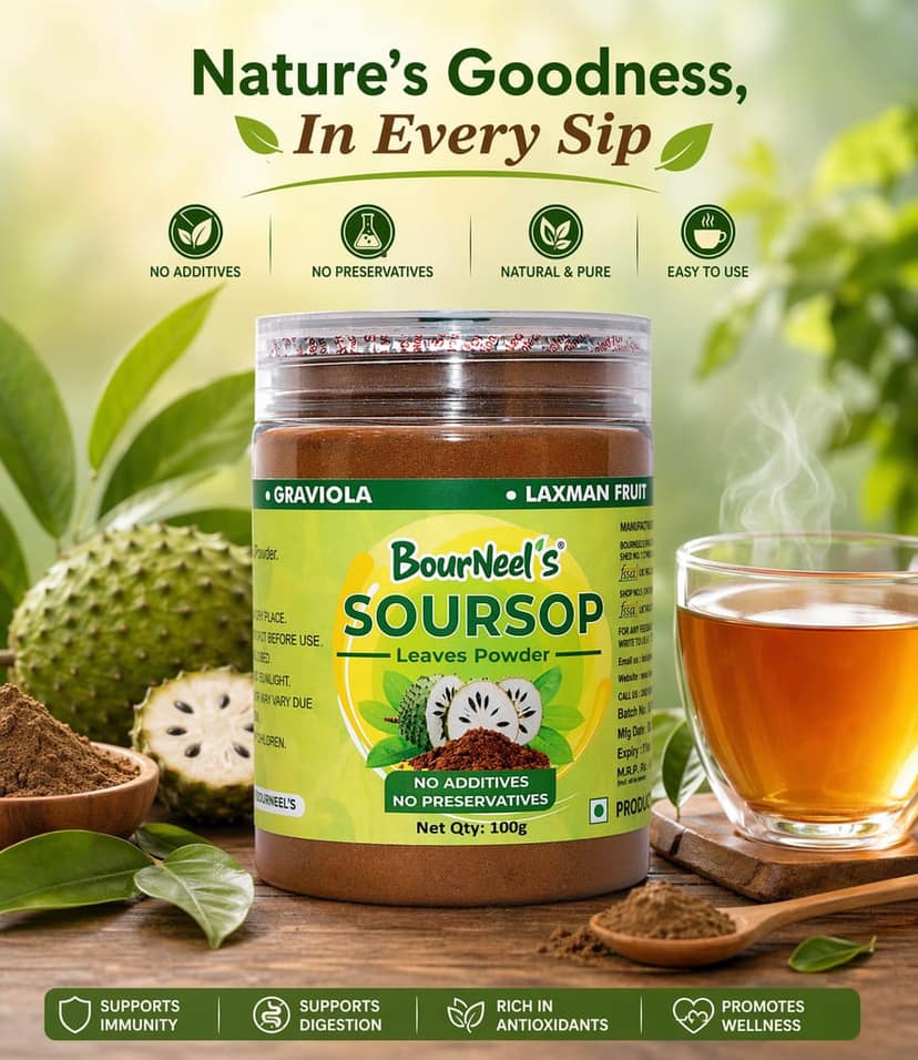 BourNeel's® Soursop Leaves Powder 100gm | No Preservatives | Soursop Graviola Laxman Phal Leaves Powder |Soursop Kadha Tea | view 3