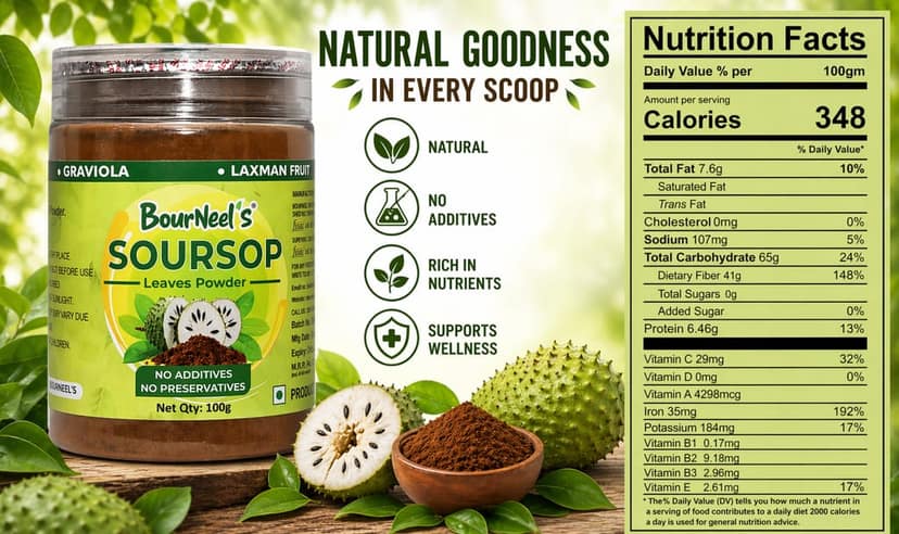 BourNeel's® Soursop Leaves Powder 100gm | No Preservatives | Soursop Graviola Laxman Phal Leaves Powder |Soursop Kadha Tea | view 6
