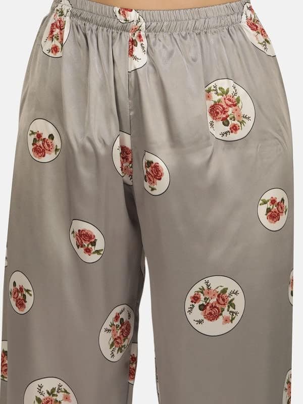 KOI SLEEPWEAR Satin Grey Rose Flowers Nightsuit for Women view 5