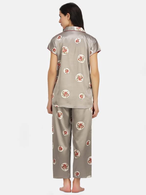 KOI SLEEPWEAR Satin Grey Rose Flowers Nightsuit for Women view 6