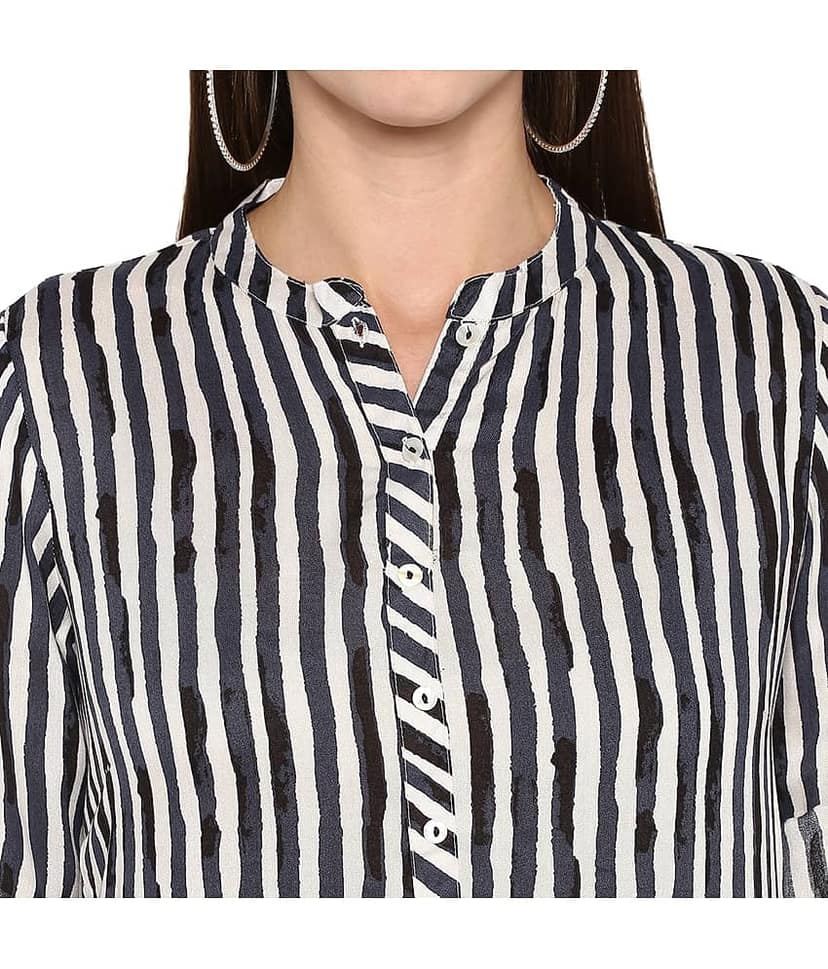 Antaran Rayon Striped Straight Women's Kurti - White ( Pack of 1 ) view 2