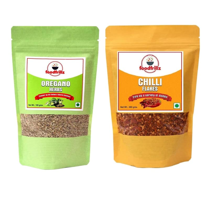 foodfrillz Oregano Herb (100 g) & Red Chilli Flakes (200 g) Combo Pack