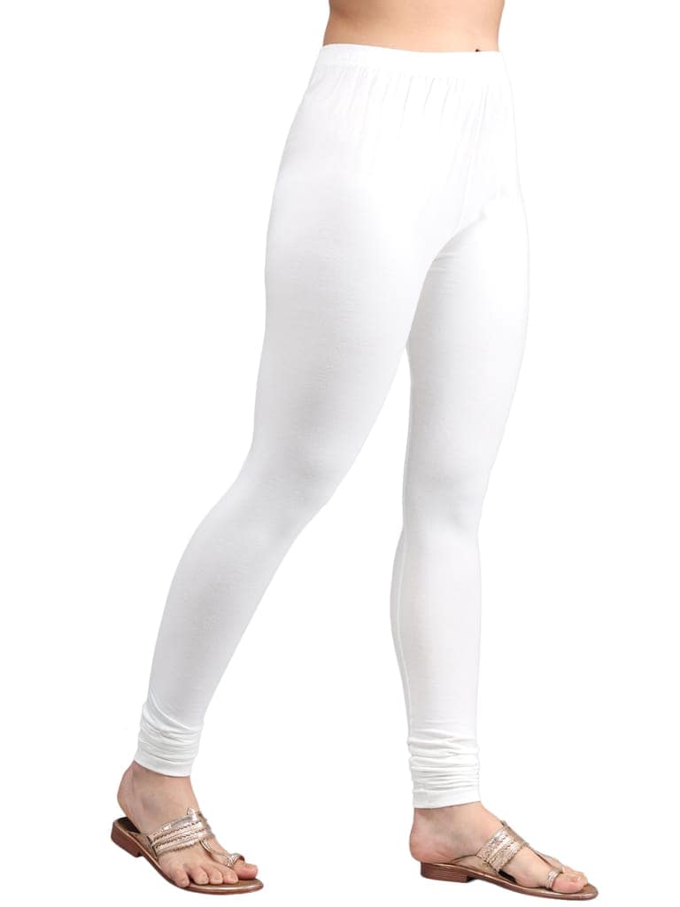 SOFT COLORS Women's Skinny Fit Ethnic Wear Churidar Leggings (Off White) view 3