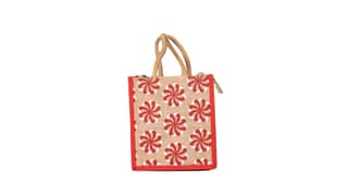 Jute Gift Bag with Red Floral Pattern