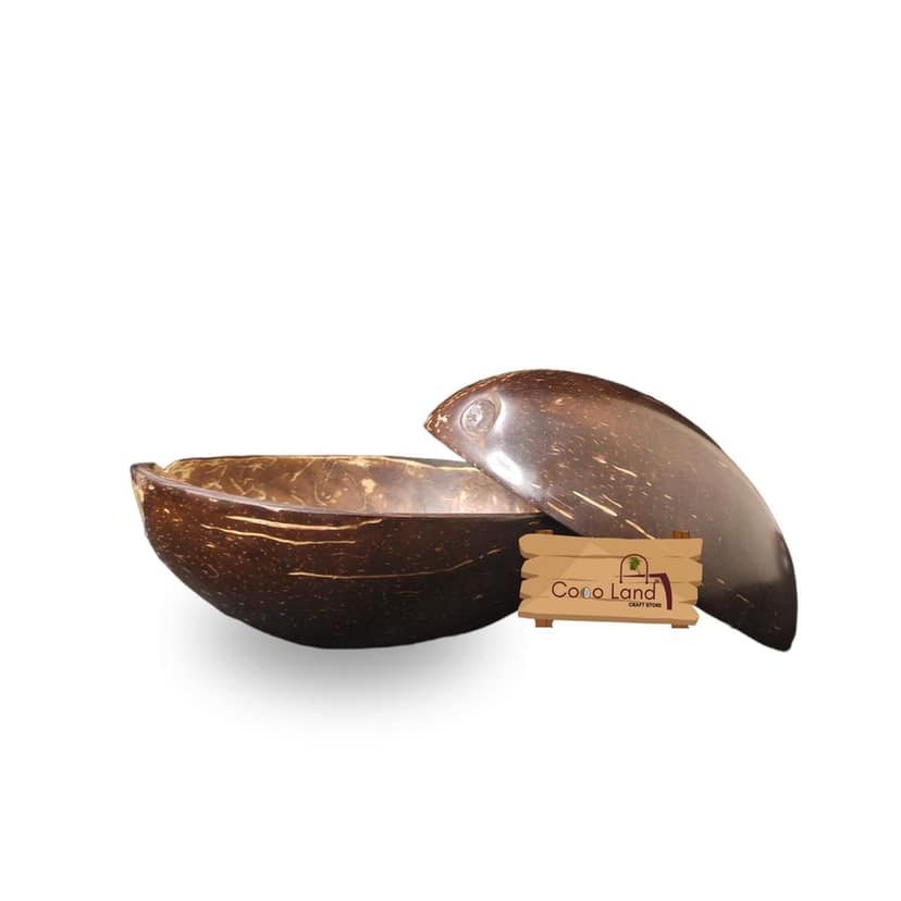 CocoLand Coconut Shell Pudding Pot Oval Shape (150-250 ml) M-L Size Coconut Oil Polished