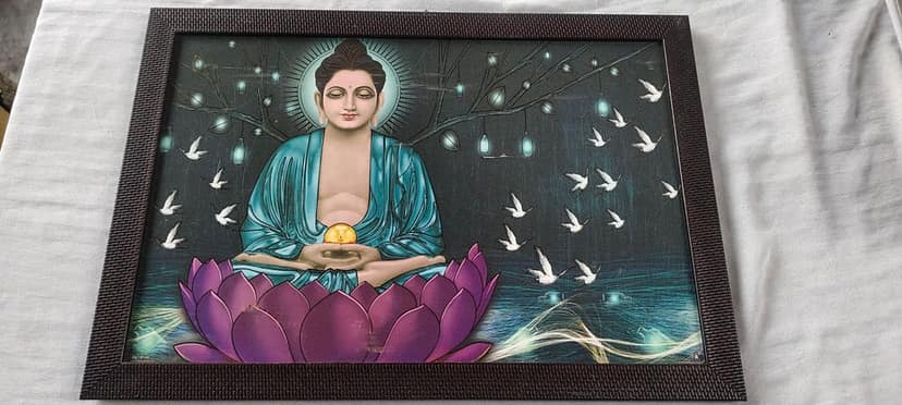 Lord Buddha Wall Hanging Painting with Frame for Home Decor