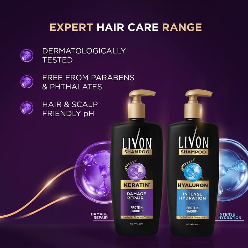 Livon Keratin Shampoo for Women & Men | Repairs Damaged Hair | Smooth & 5x Stronger Hair | No Parabens | 650ml view 8