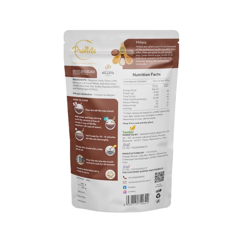 Prollets Multi Millet Idli Instant Premix (200g) | Superfood Breakfast | Soft & Fluffy view 2