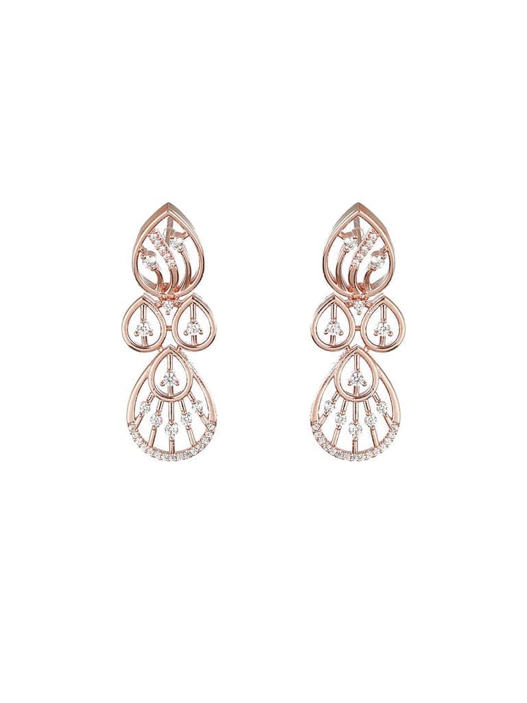 Rose Gold Toned Zircon Studded Minimal Necklace Jewellery Set view 6