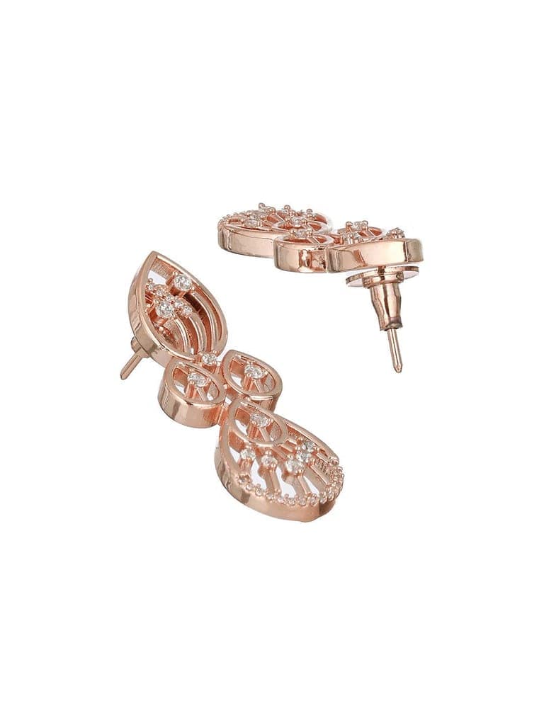 Rose Gold Toned Zircon Studded Minimal Necklace Jewellery Set view 7