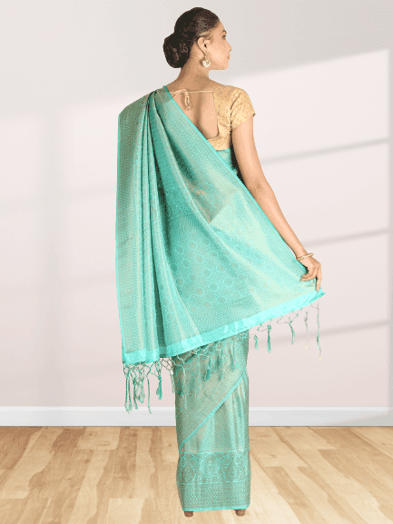 Sea Green Khadi Silk Saree view 2