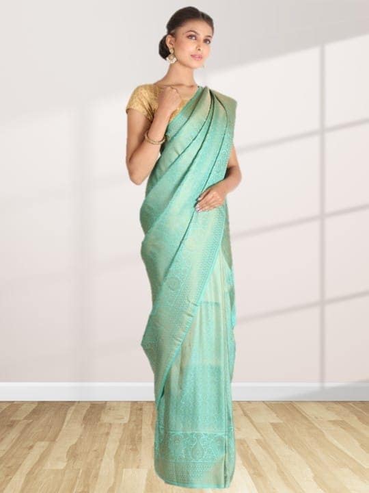 Sea Green Khadi Silk Saree view 3