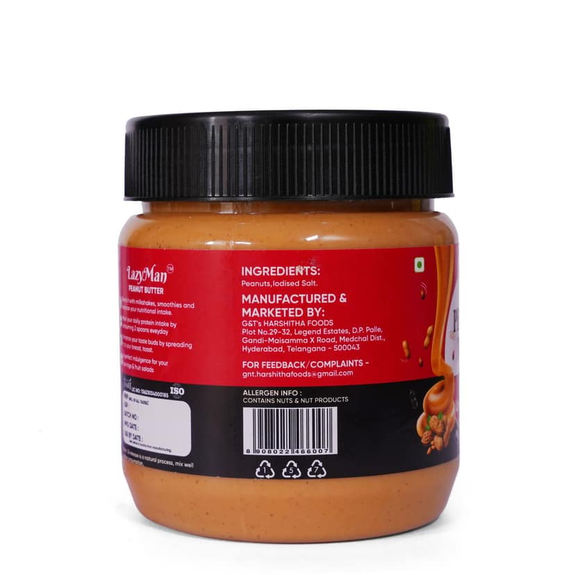 Lazyman Natural Unsweetened Peanut Butter, 1 Pet Jar - 350 Grams view 3