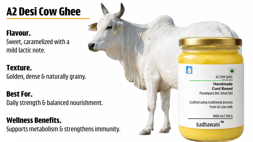 kadhawani Desi A2 Cow Ghee Traditional Bilona Method | Curd based,danedar Ghee | Grass-fed, Pure and Healthy |NABL Lab tested |Cruelty-Free(Glass Jar ) view 6