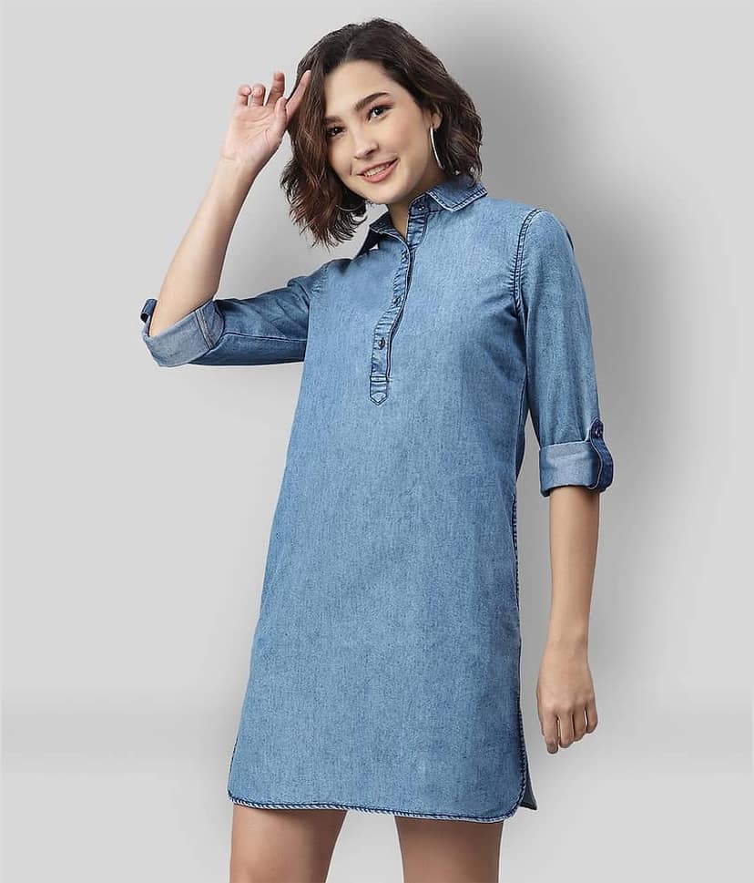 StyleStone Women Denim Shirt Dress ( Navy )
