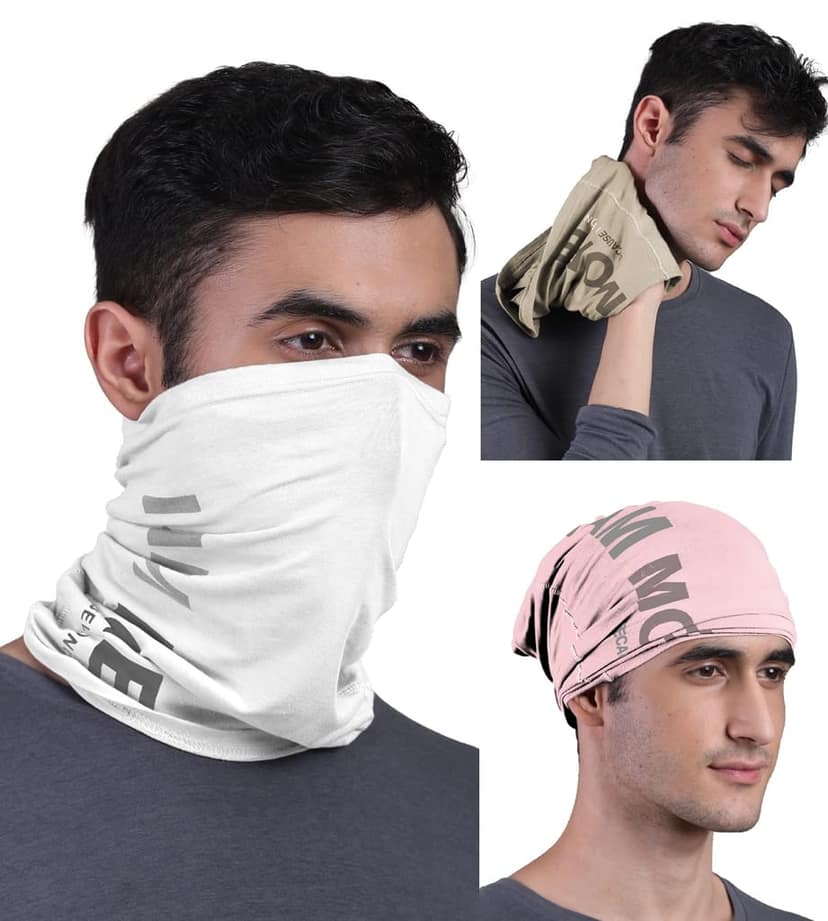 FREECULTR Unisex Bamboo Bandana, Anti Microbial Super Soft & Comfort Fit, Breathable Multipurpose Headband - Printed Pack of 3-Beach Sand,Pastle Peach,White