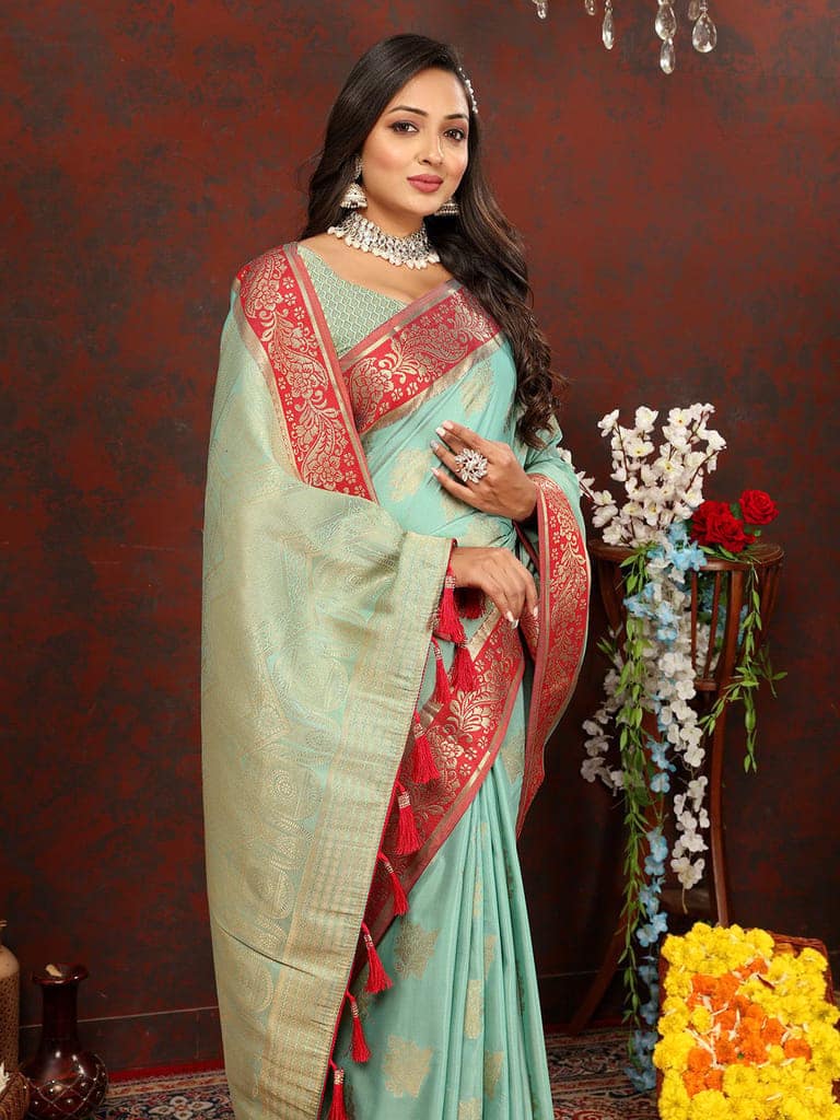 Skyblue Cotton Woven Design with Zari Weaving Design Saree view 2