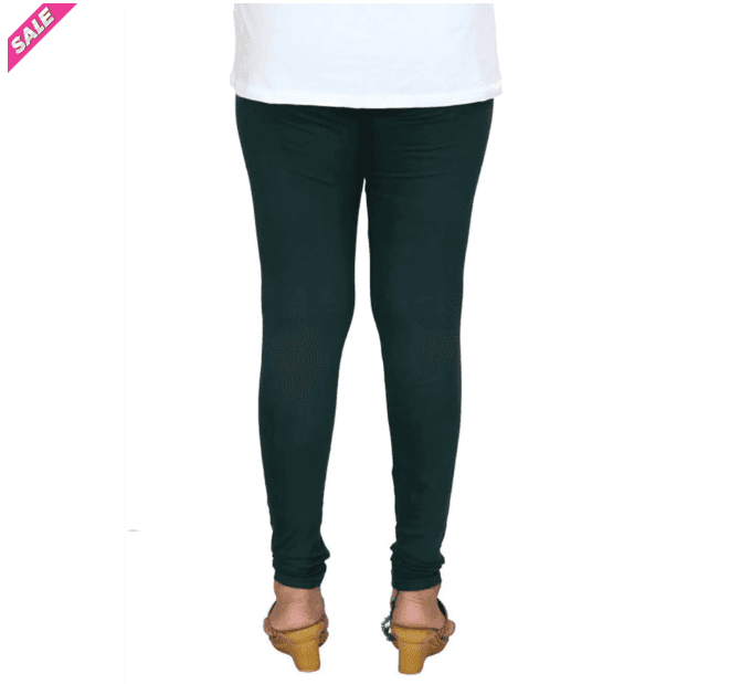 Women's Dark Green Solid Cotton Lycra Churidar Leggings view 3