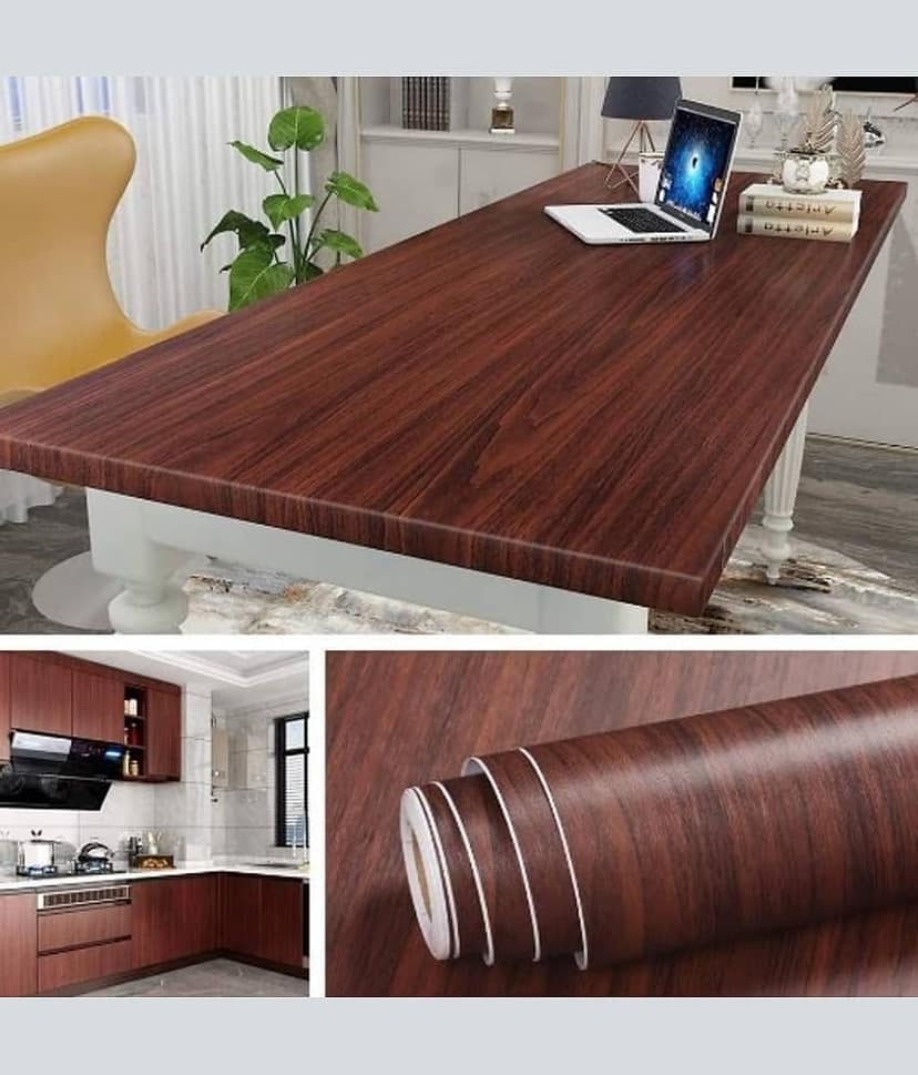 (Pack of 1) Self-Adhesive Wooden Wallpaper (45*300 cm) Waterproof Wood Texture Wall Paper Shelf Liner Stickers for Furniture, Door, Table, Almirah, Wardrobe, Cupboard, Kitchen & Home. Dark Brown (45*300 cm)