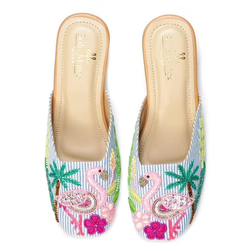 Pink Flamingo Embroidered Mules view 2