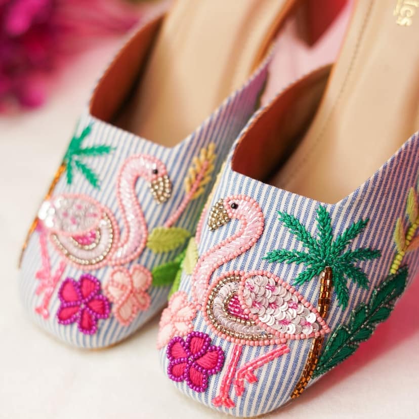 Pink Flamingo Embroidered Mules view 3