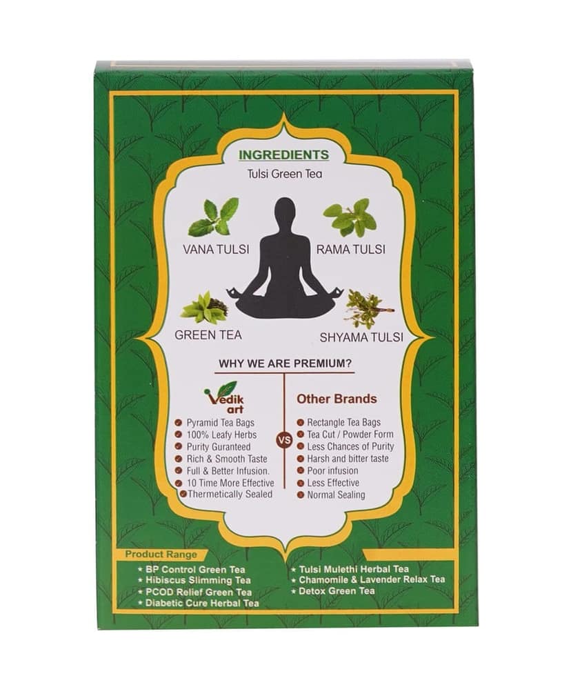 Tulsi Green Tea, a Natural Immunity Booster with 4 Powerful Natural Herbs, No Preservatives, No Artificial Flavors, Real Ingredients view 2