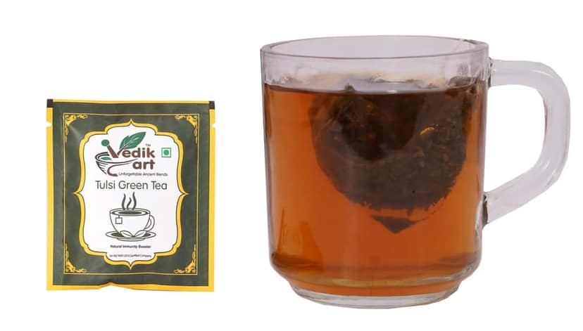 Tulsi Green Tea, a Natural Immunity Booster with 4 Powerful Natural Herbs, No Preservatives, No Artificial Flavors, Real Ingredients view 3