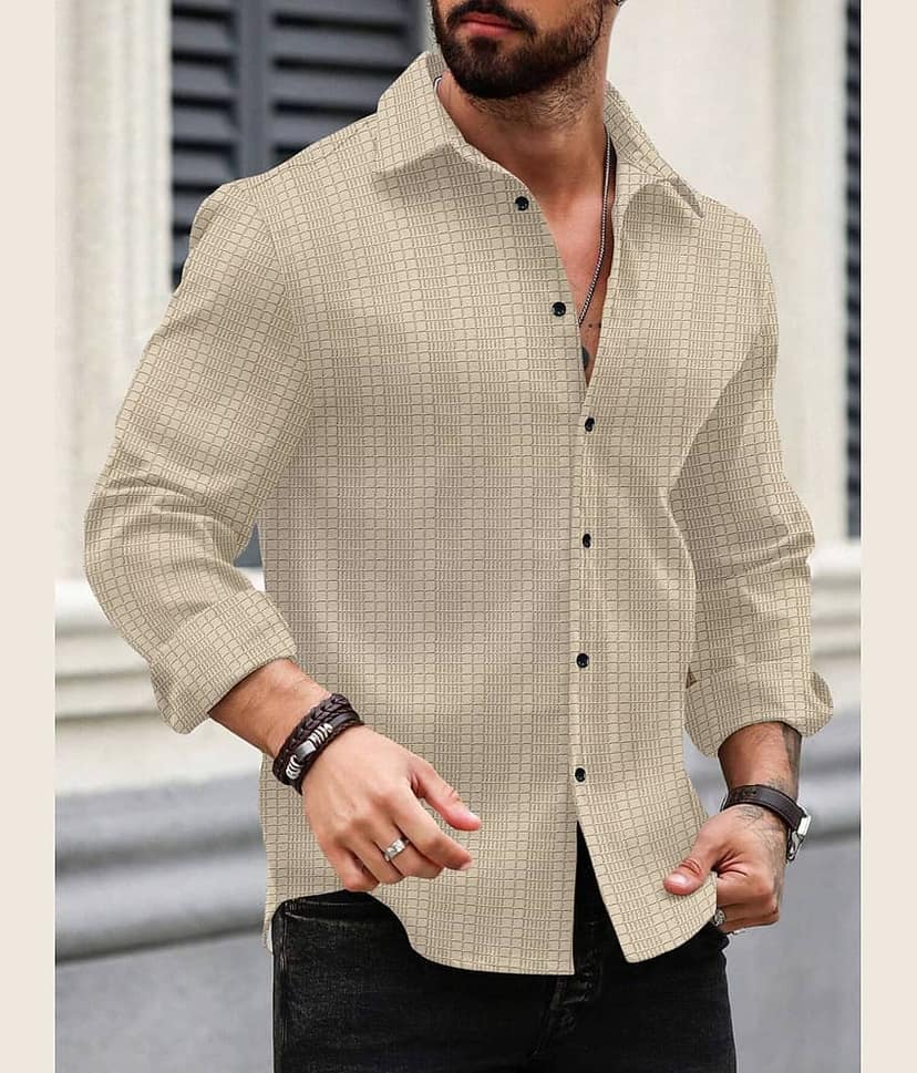 Nofilter Poly Cotton Regular Fit Self Design Full Sleeves Men's Casual Shirt - Grey ( Pack of 1 )