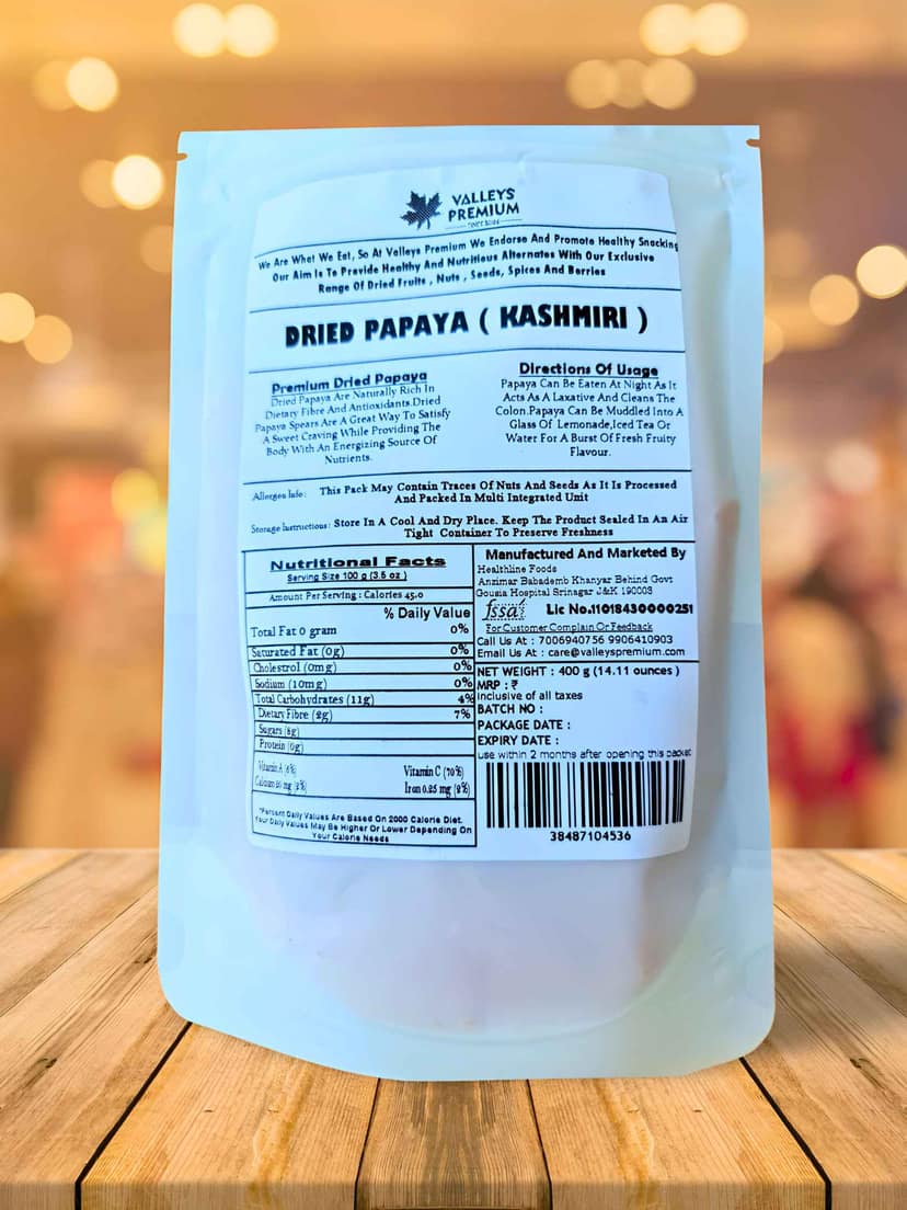 Valleys Premium Dehydrated And Sun Dried Papaya 400 Grams view 3