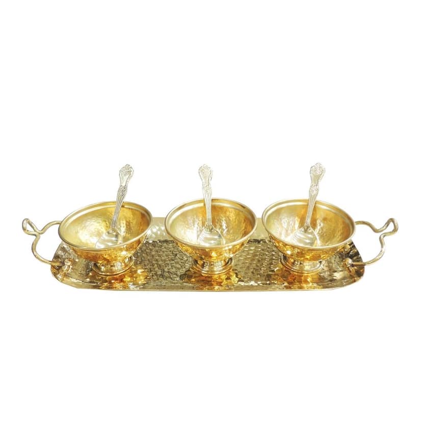 Brass 3 Bowl Set with Tray | Brass Katori Set | Decorative Brass Serving Bowl Gift Set in Velvet Box, Height : 2.5 Inch (BMAS317 B) view 2