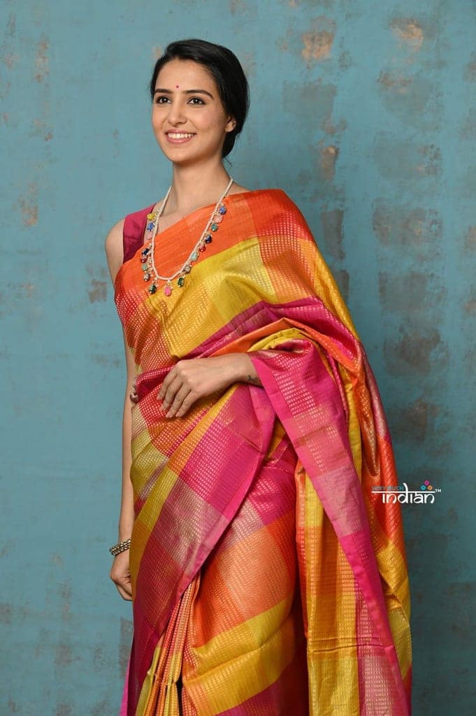 Anokhi ~ Handloom Pure Soft Silk Saree with Designer Pallu ~ Multi Color Yellow & Pink (Limited Edition) view 4