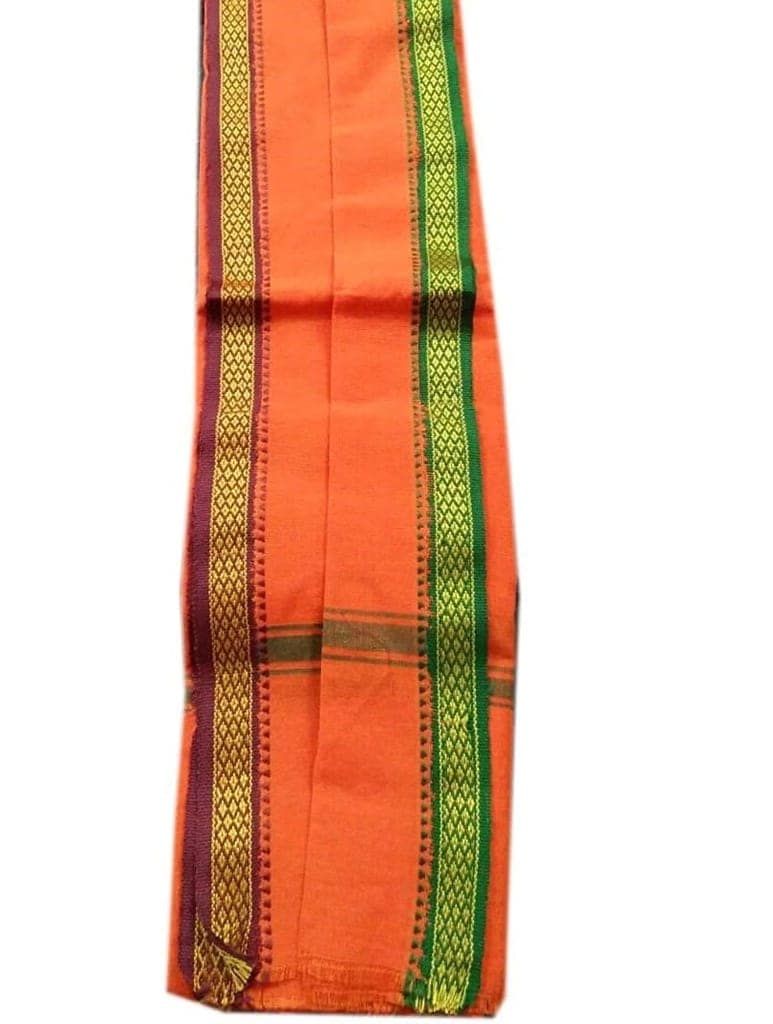 Lafabriqueind pure cotton soft gamcha, ORANGE color towel, big border, 2 mtr size, Pack of 1 view 2