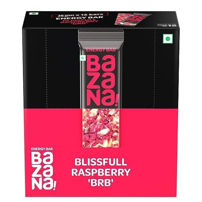 Bazana Raspberry Energy Bars (BRB) - Experience the Perfect Blend of Health and Delight with Healthy & Delicious Snack Bars (38g x 12) for an Invigorating Snacking Experience! view 3