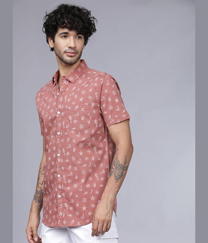 Highlander 100% Cotton Slim Fit Printed Half Sleeves Men's Casual Shirt - Pink ( Pack of 1 ) view 2