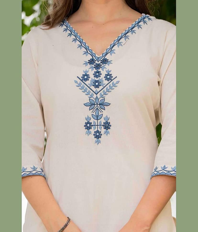 MAUKA Women Cotton Solid Straight Kurti With Palazzo ( Cream ) view 2