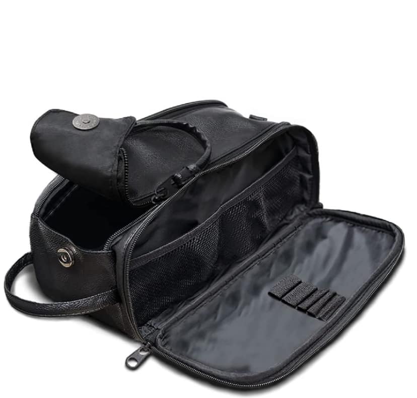 Contacts Pu Leather Toiletry Bag For Men Or Women Toiletries Kit For Travel Organizer Leather Cosmetic Bag-Codopp-Black, W-14 CM, Large Contacts Pu Leather Toiletry Bag For Men Or Women Toiletries Kit For Travel Organizer Leather Cosmetic Bag-Codopp-Blac