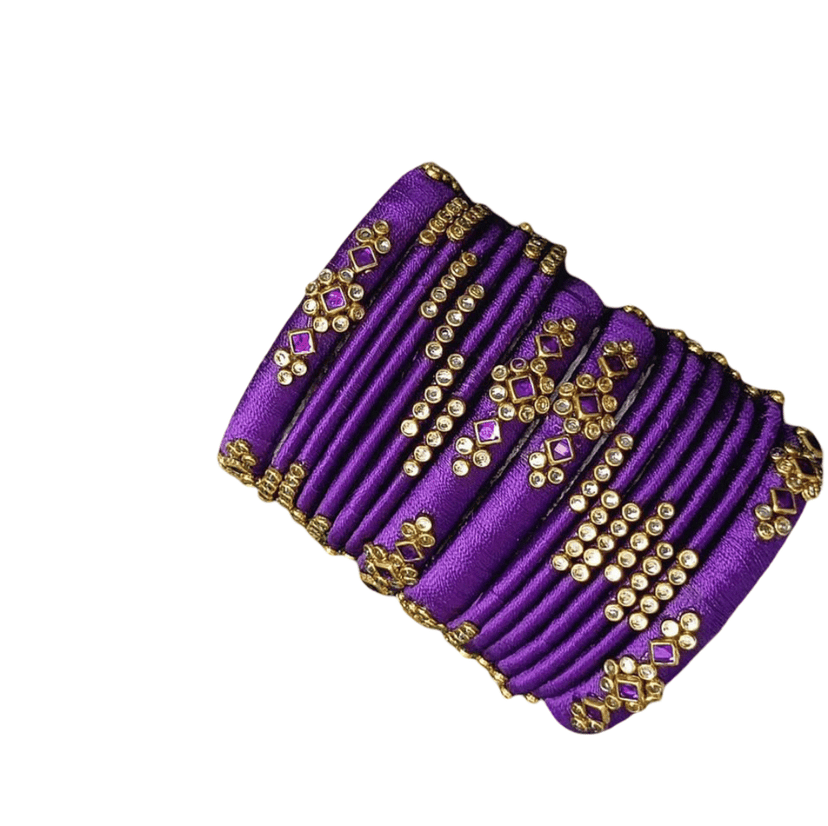 Purple Silk Thread Bangles with Gold and Stone Embellishments view 2