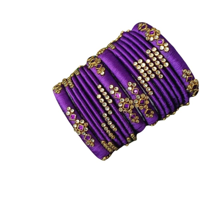 Purple Silk Thread Bangles with Gold and Stone Embellishments view 3