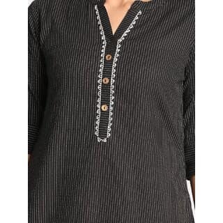 Black Straight Kurta With Placket Embroidery