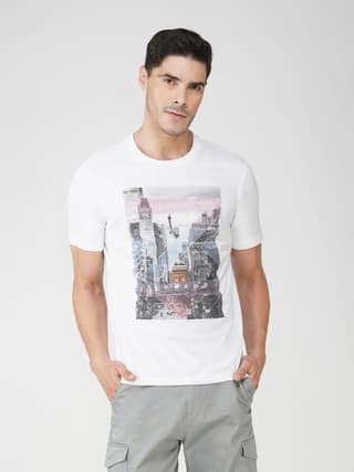 Men’s Graphic Print Cotton T-Shirt Euro Fit-White