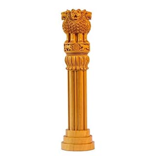 10-Inch Handcarved Wooden Ashoka Pillar (Ashok Stambh) for Table Decor