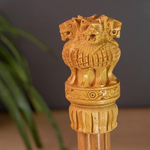 10-Inch Handcarved Wooden Ashoka Pillar (Ashok Stambh) for Table Decor view 4