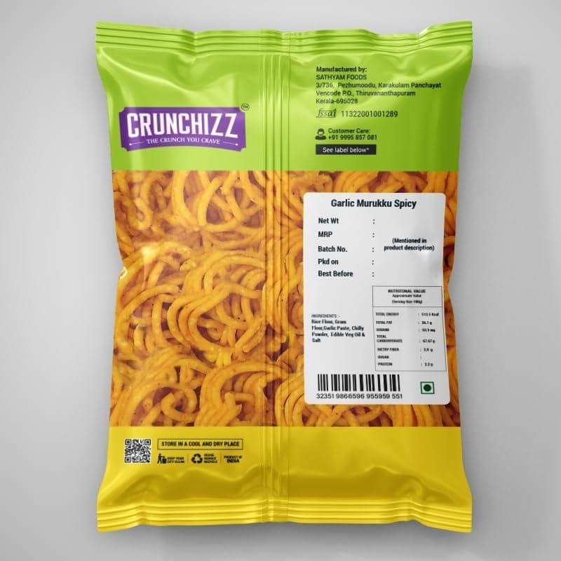 CRUNCHIZZ GARLIC MURUKKU (Chakli) I Crunchy, Authentic Kerala Snack I No Artificial Additives I Perfect Tea-Time Bites I Pack of One view 4