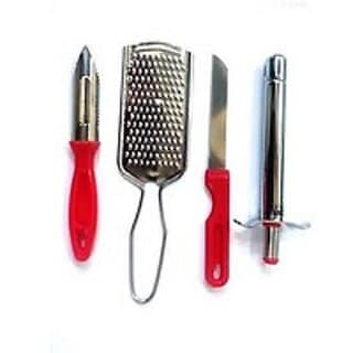 4 in 1 Combo Gas Lighter, Vegetable Knife, Peeler, Grater Stainless Steel ( Assorted Colour )