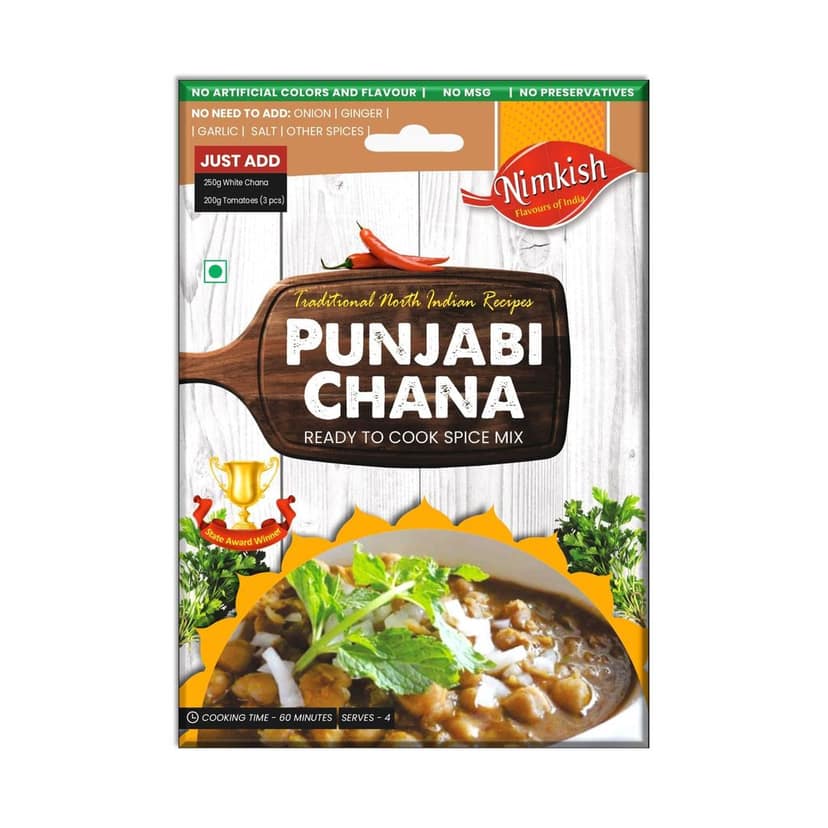 Nimkish Punjabi Chana Ready to Cook Spice Mix | 60g | Onion Ginger Garlic Already in Mix | Himalayan Recipe