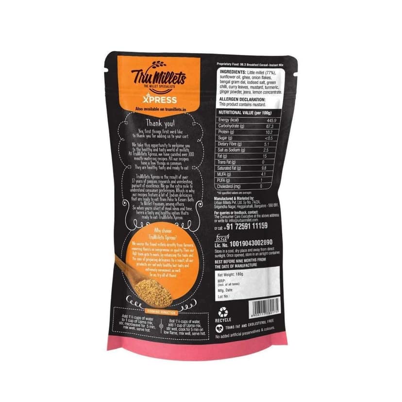 Trumillets Xpress Healthy Millet Instant Mix Breakfast Combo Pack of 2 (Kesaribath & Upma) - Each 180 gm view 5