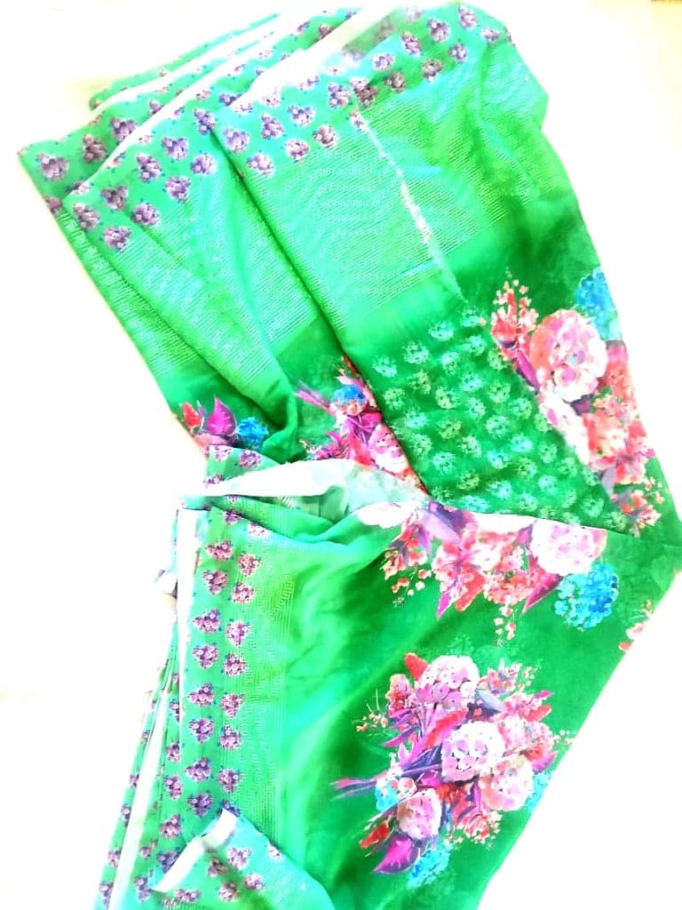 Green Floral Saree with Sequins view 3