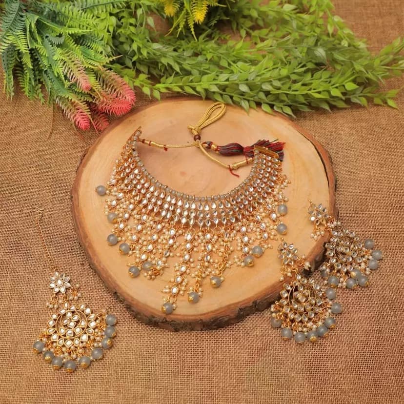 Swarajshop Alloy Gold-plated Grey Jewel Set (Pack of 1)