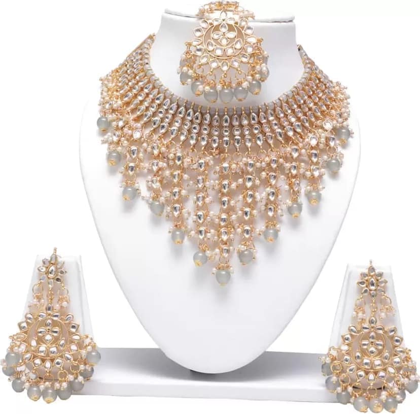 Swarajshop Alloy Gold-plated Grey Jewel Set (Pack of 1) view 2